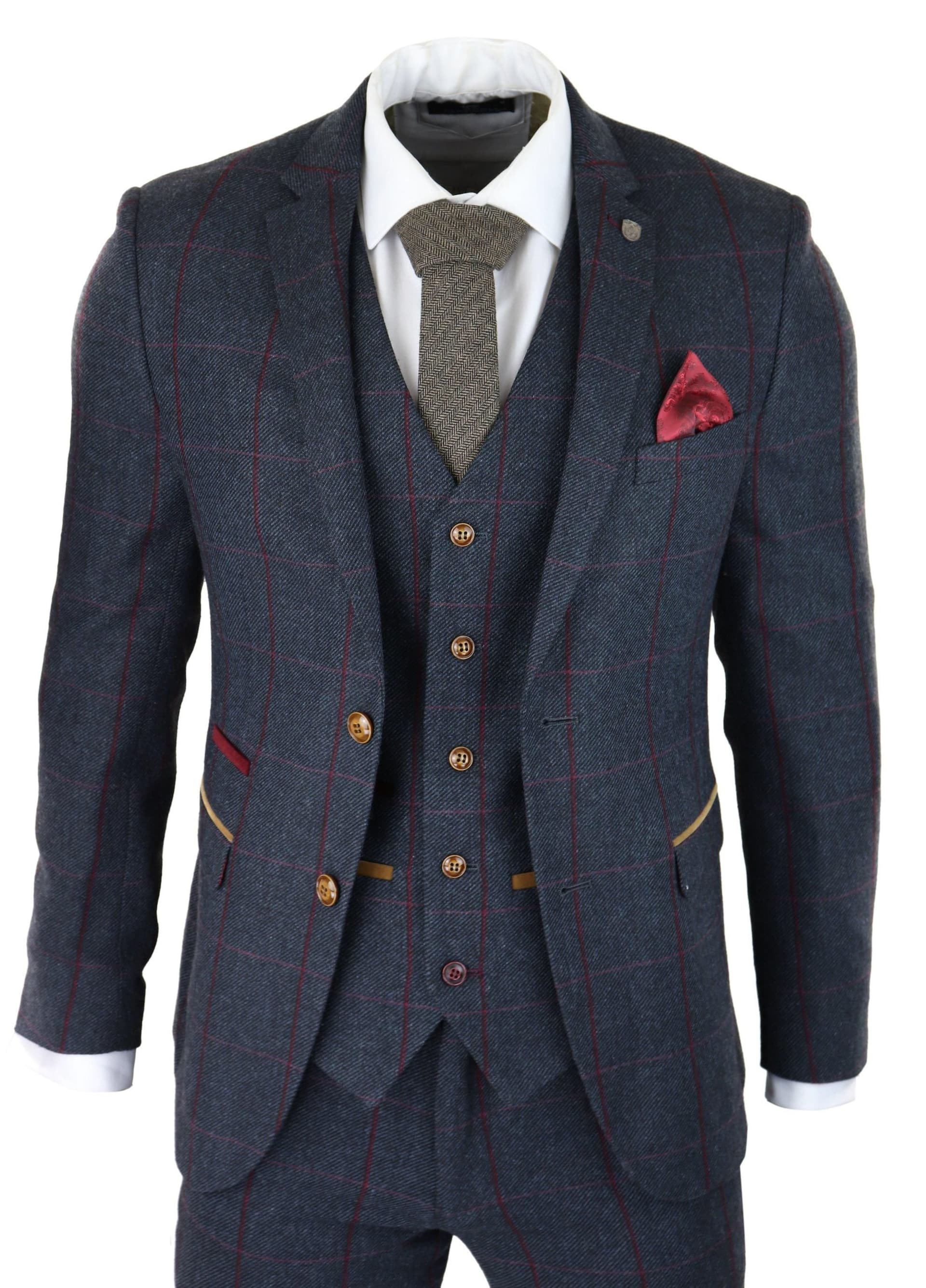 Paul Andrew Paul Andrew Men's Madrid Herringbone Tweed 3 Piece Navy Suit