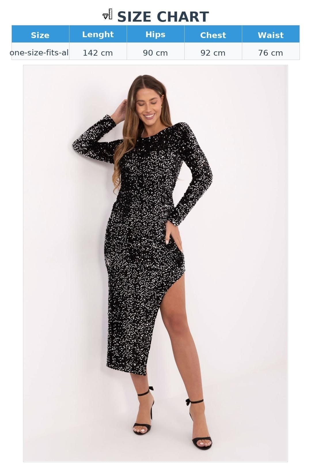 Love Lace Love Lace Women's Dazzling Asymmetrical Sequin Evening Dress in Black - 4