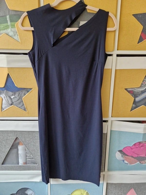 Wolford Navy Bodycon Dress with Slash Shoulders