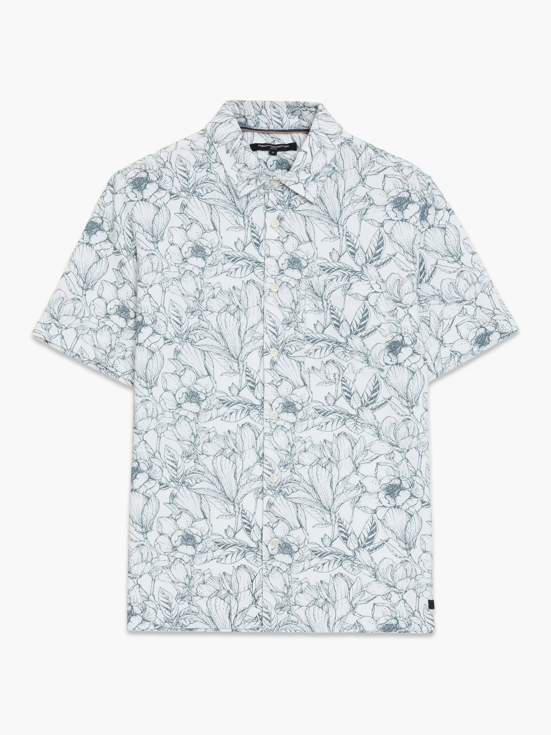 French Connection Short Sleeve Grey Ink Floral Printed Shirt Ecru/Steel Print