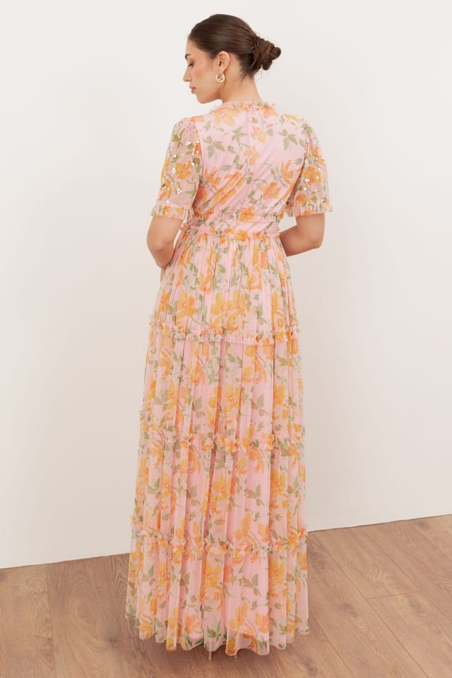 Anaya with Love Anaya with Love Women's Floral V Neck Sequin Maxi Dress in Pink - 2