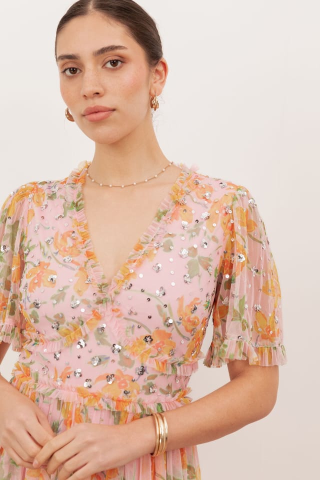 Anaya with Love Anaya with Love Women's Floral V Neck Sequin Maxi Dress in Pink - 3