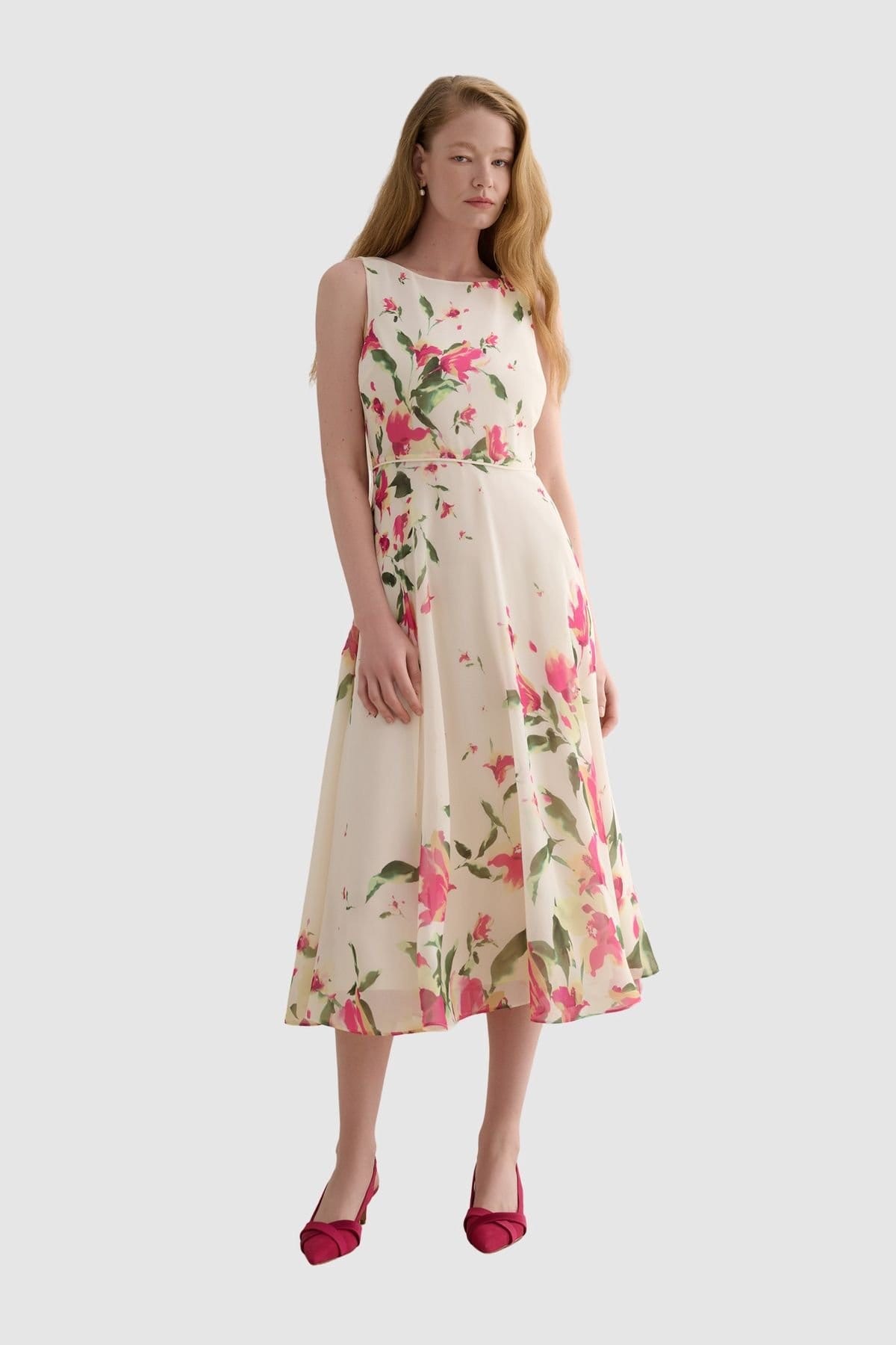 Hobbs London Cream Floral A-Line Midi Dress