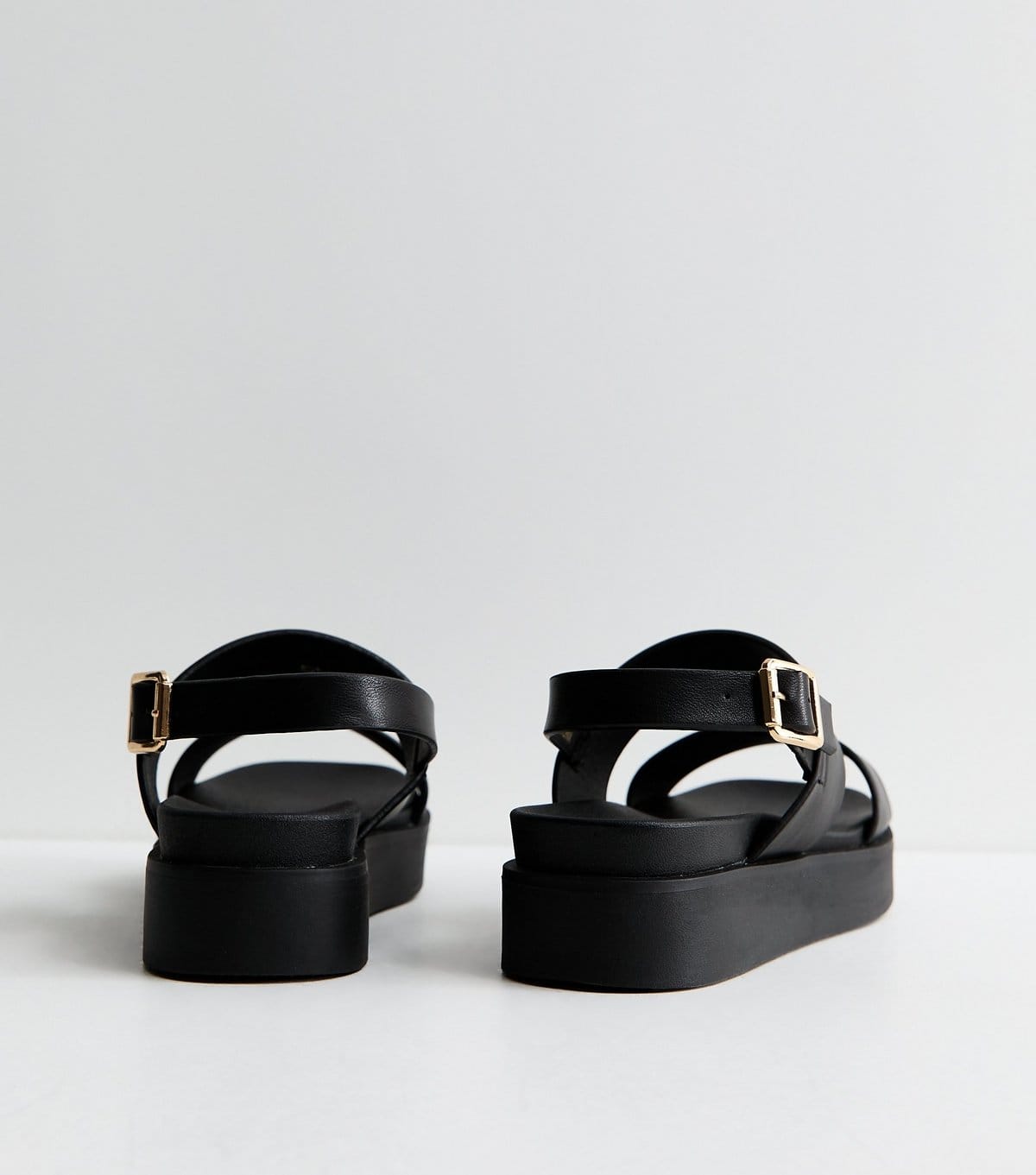 New Look Women's Black Faux Leather Hardware Detail Flatform Sandals Vegan New Look - 4