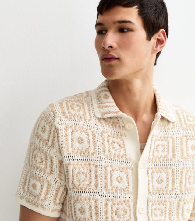 Only and Sons Men's Oatmeal Crochet Knit Relaxed Shirt Only and Sons New Look - 3
