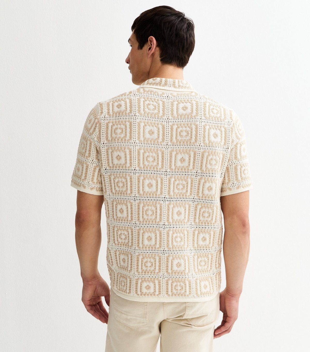 Only and Sons Men's Oatmeal Crochet Knit Relaxed Shirt Only and Sons New Look - 4