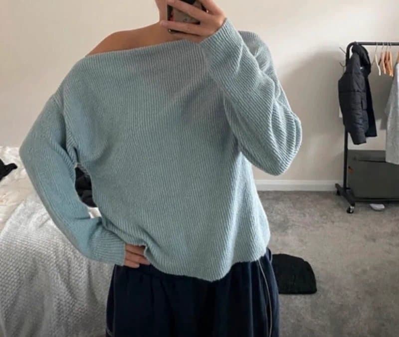 ASOS Design Blue asos design off the shoulder knitted jumper.