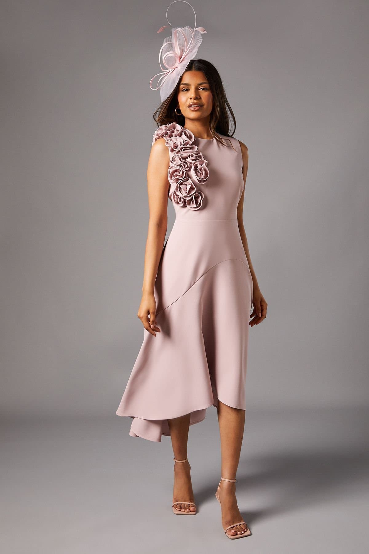 Coast Coast Women's Petite 3D Corsage High Low Dress in Dusky Pink