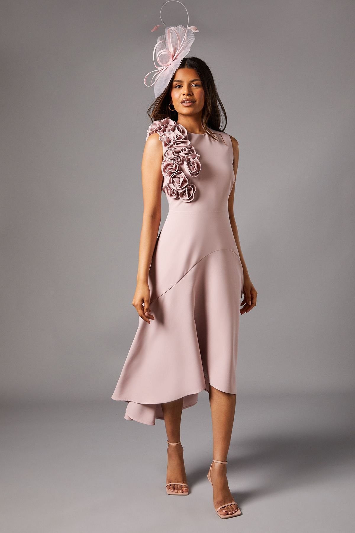 Coast Coast Women's Petite 3D Corsage High Low Dress in Dusky Pink - 2
