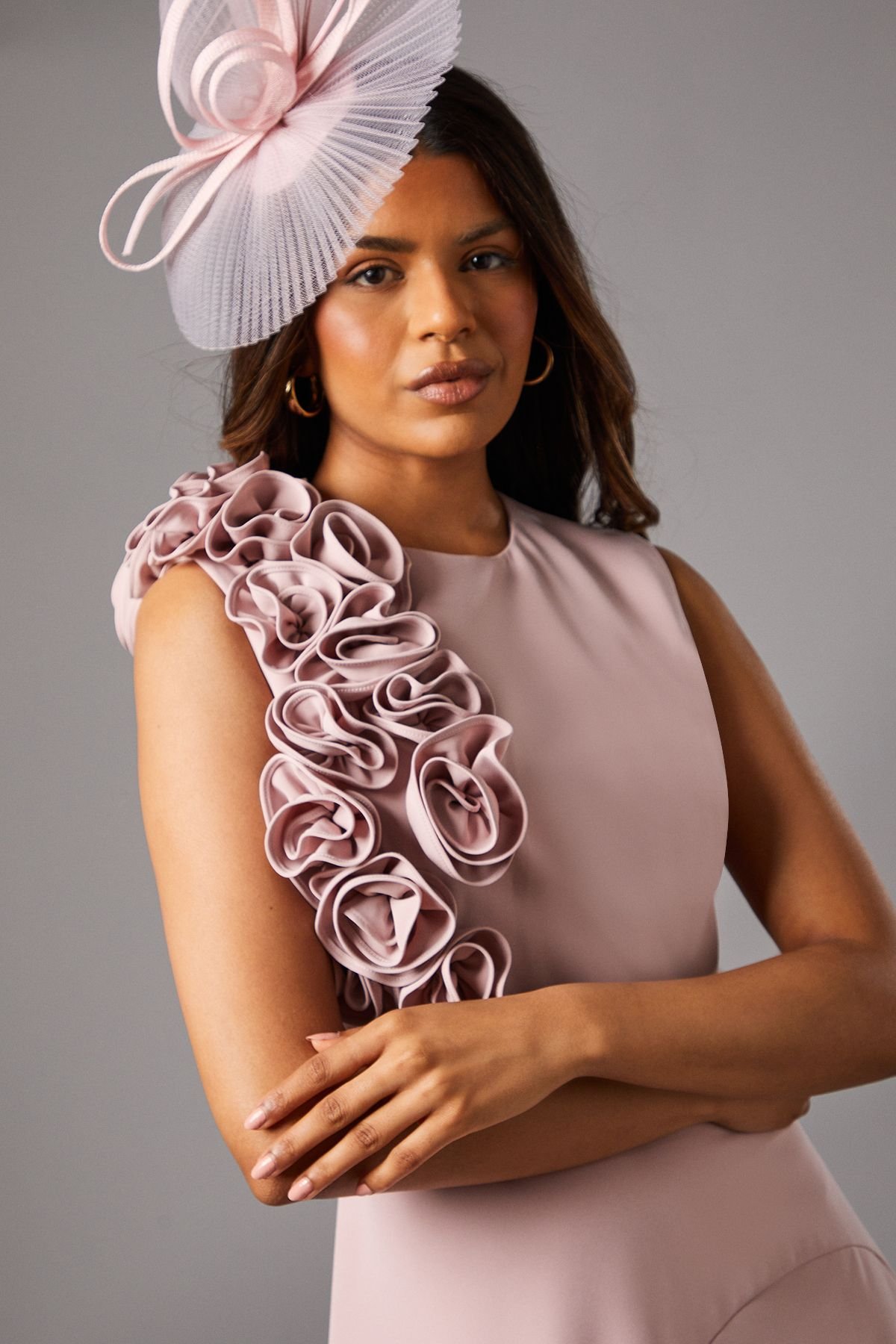 Coast Coast Women's Petite 3D Corsage High Low Dress in Dusky Pink - 3