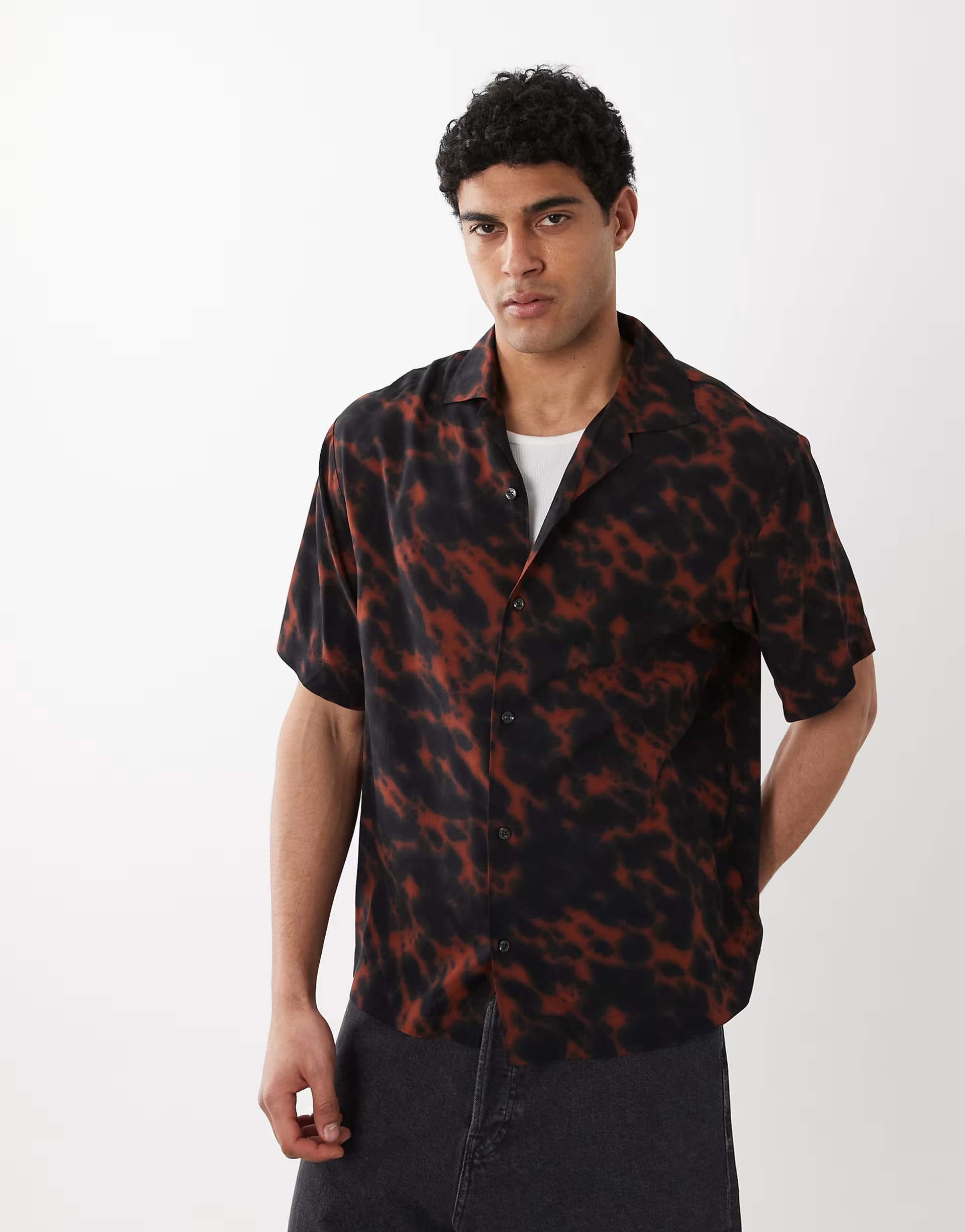 ASOS HUGO Red oversized printed short sleeve shirt in black and red