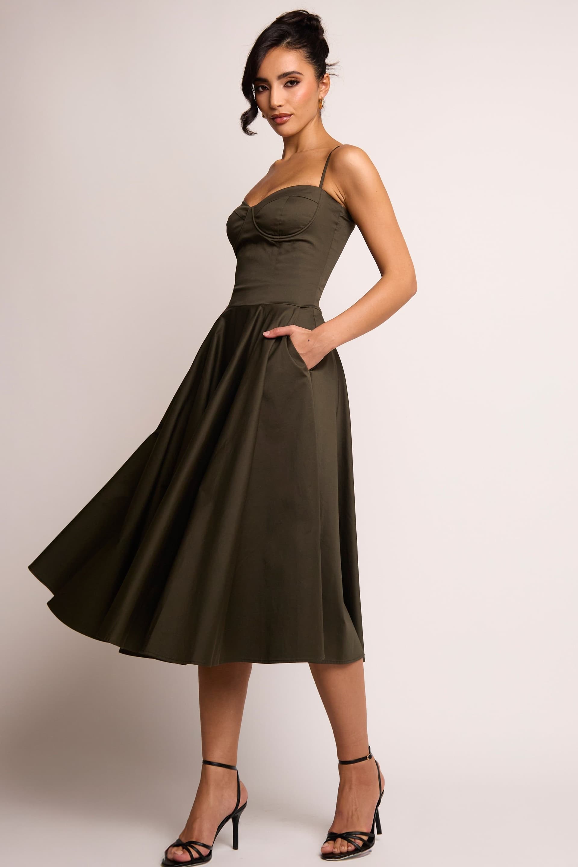 Jaded Rose Jaded Rose Women's Jade Olive Corset Bustier Midi Dress in Dark Olive