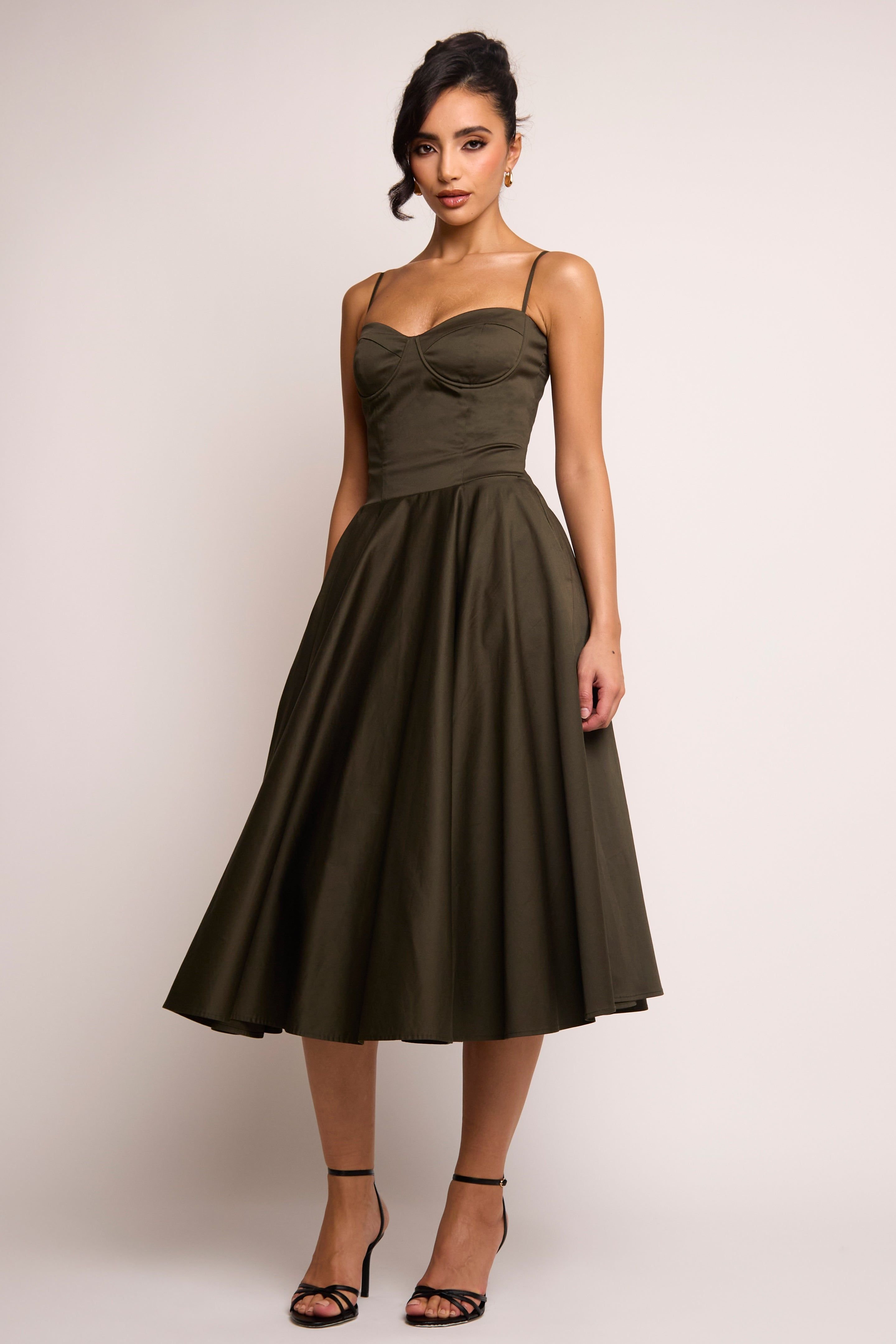 Jaded Rose Jaded Rose Women's Jade Olive Corset Bustier Midi Dress in Dark Olive - 2