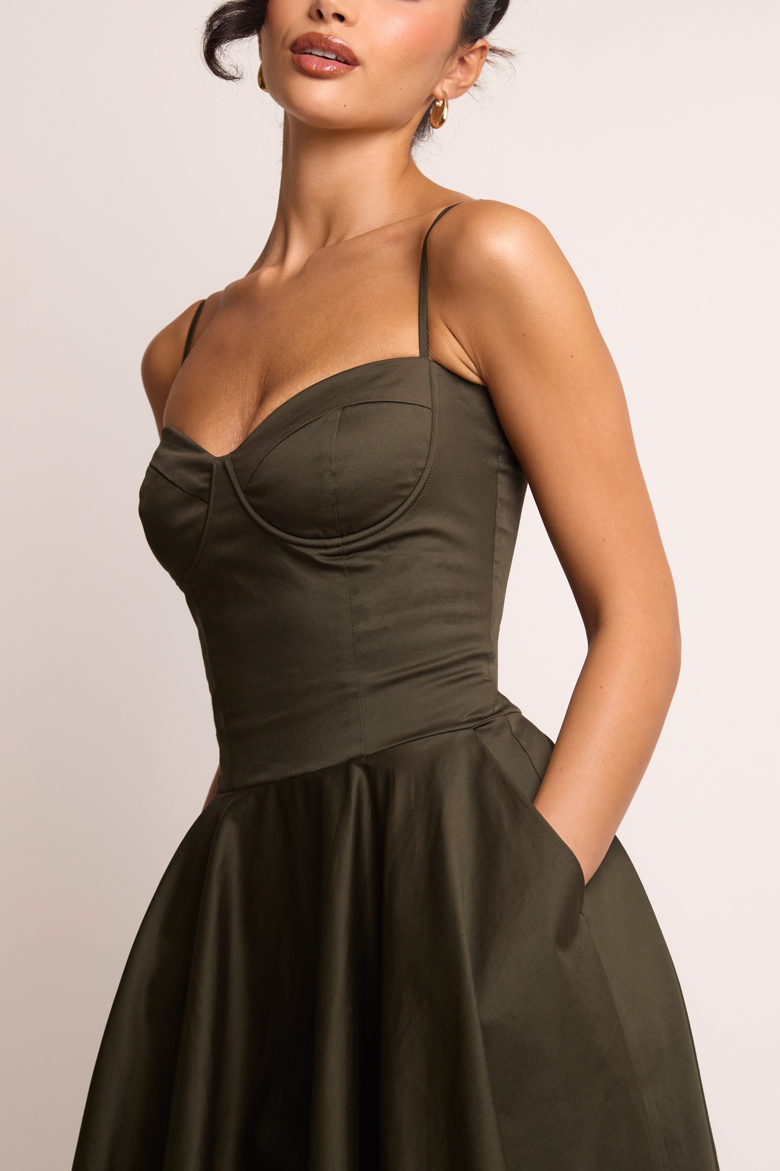 Jaded Rose Jaded Rose Women's Jade Olive Corset Bustier Midi Dress in Dark Olive - 3