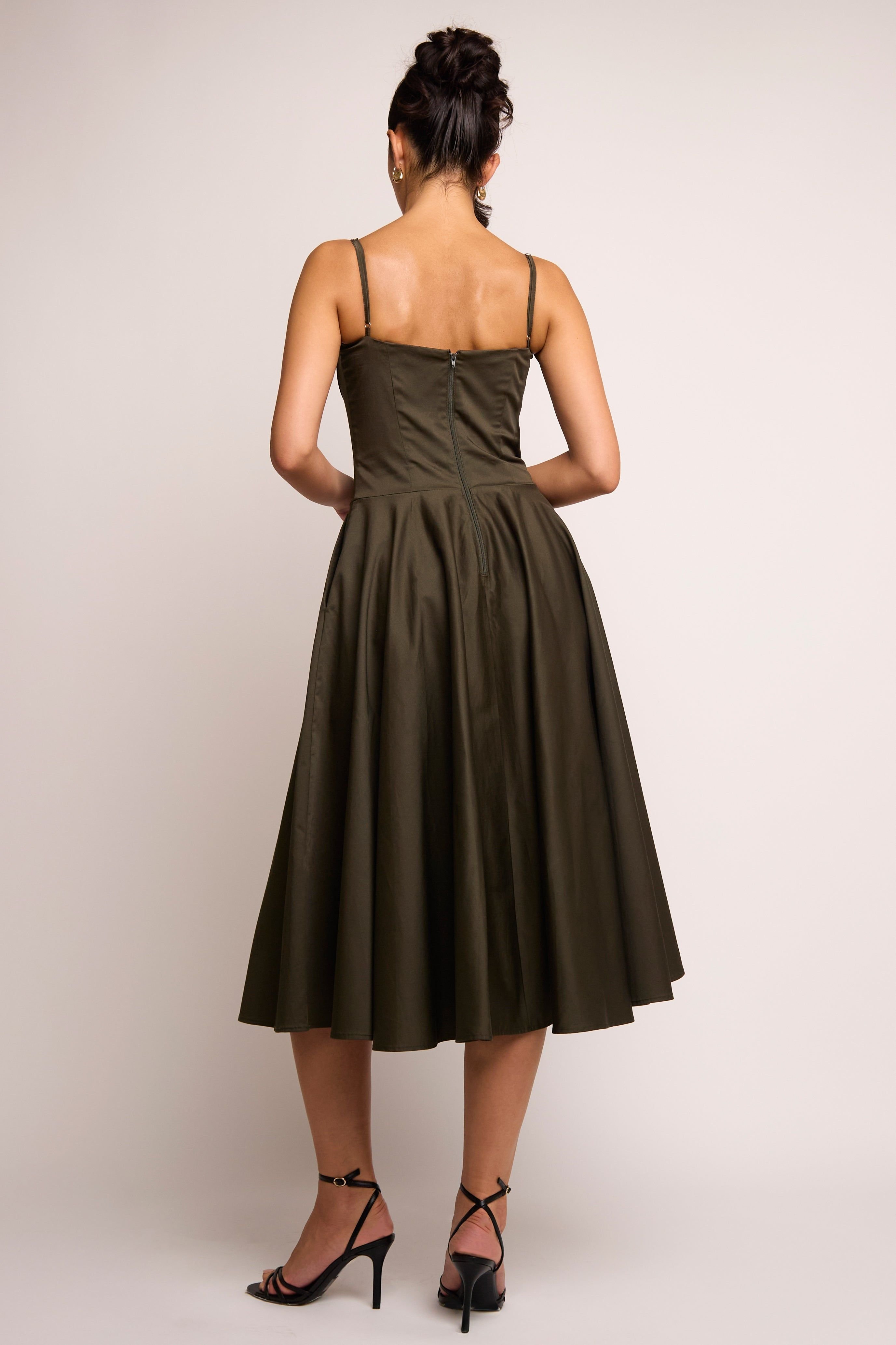 Jaded Rose Jaded Rose Women's Jade Olive Corset Bustier Midi Dress in Dark Olive - 4