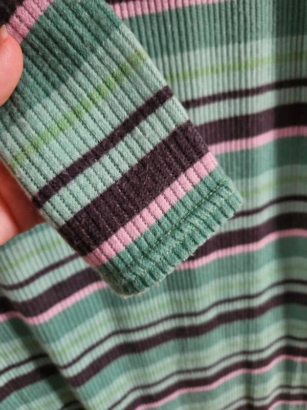 ASOS ASOS Design long sleeve ribbed maxi dress in green, black and pink stripe - size 12