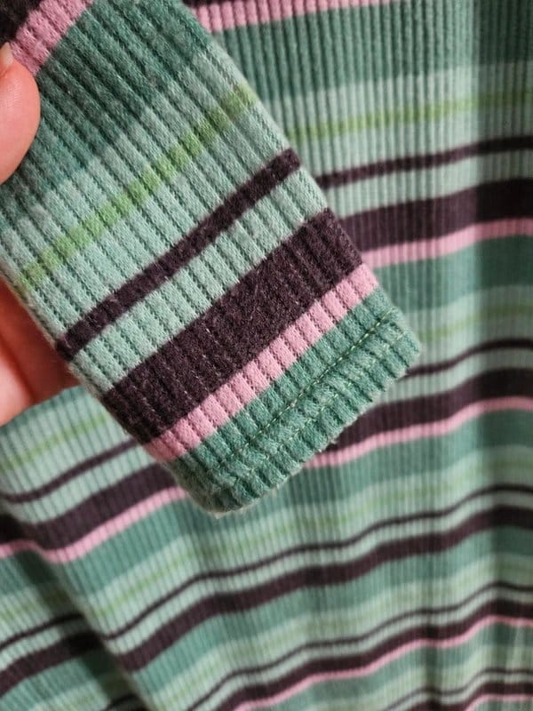 ASOS Green, Black, and Pink Striped Long Sleeve Ribbed Maxi Dress