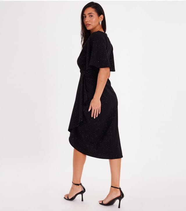 Quiz Women's Black Flitter Wrap Ruched Midi Dress Quiz New Look - 3