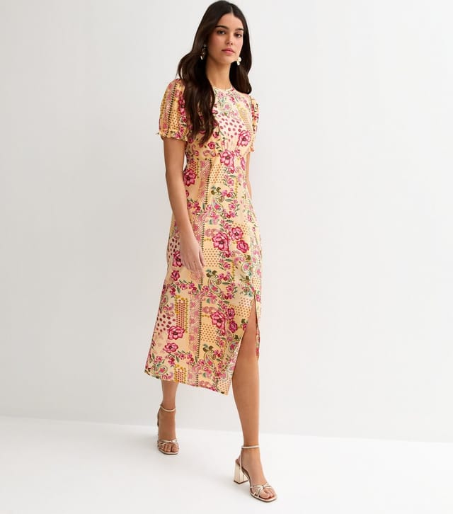 New Look Women's Yellow Floral Short Sleeve Midi Dress New Look - 3