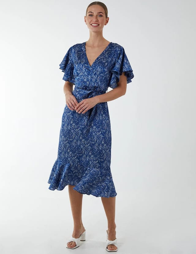Blue Vanilla Paisley Wrap Ruffle Tiered Midi Dress - 3