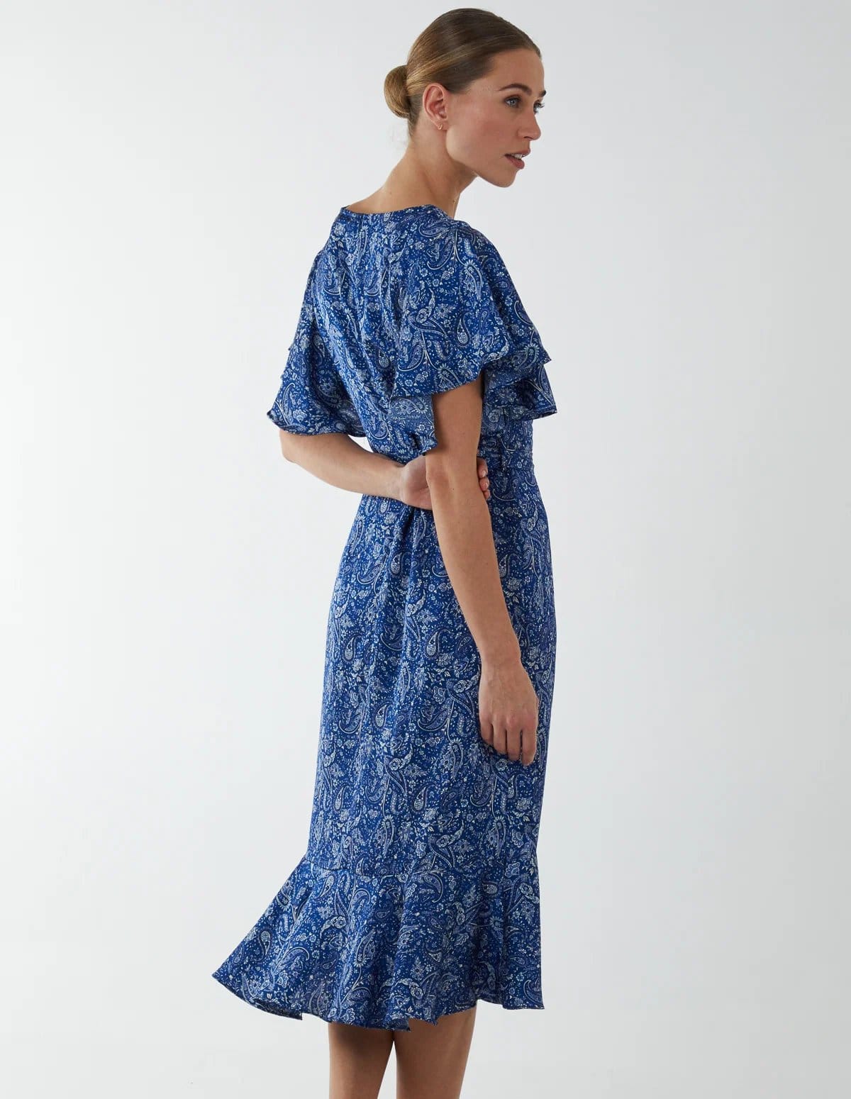 Blue Vanilla Paisley Wrap Ruffle Tiered Midi Dress - 4