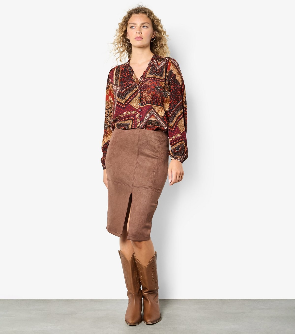 Apricot Women's Burgundy Patchwork Ruffle Blouse Apricot New Look - 2