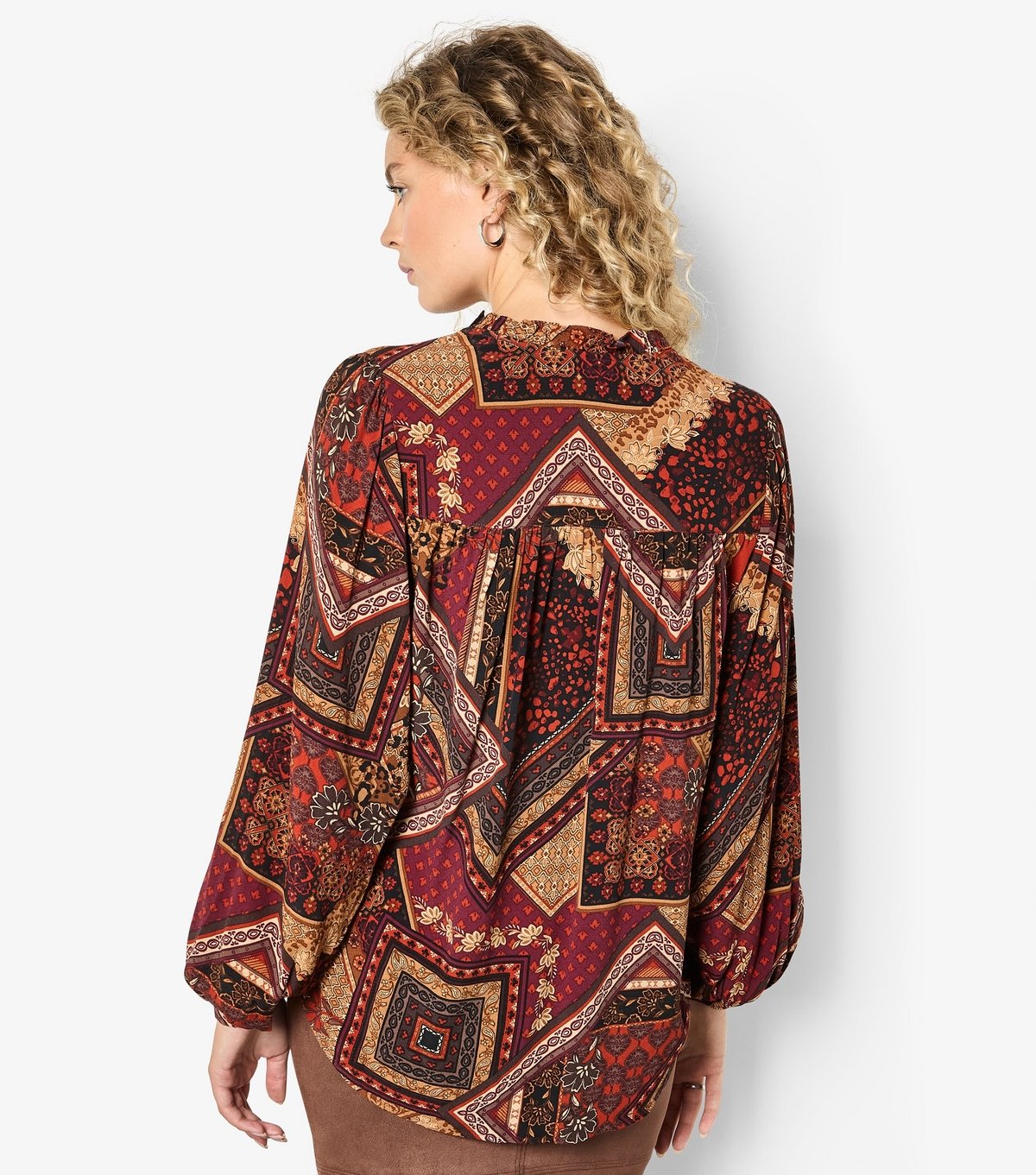 Apricot Women's Burgundy Patchwork Ruffle Blouse Apricot New Look - 3