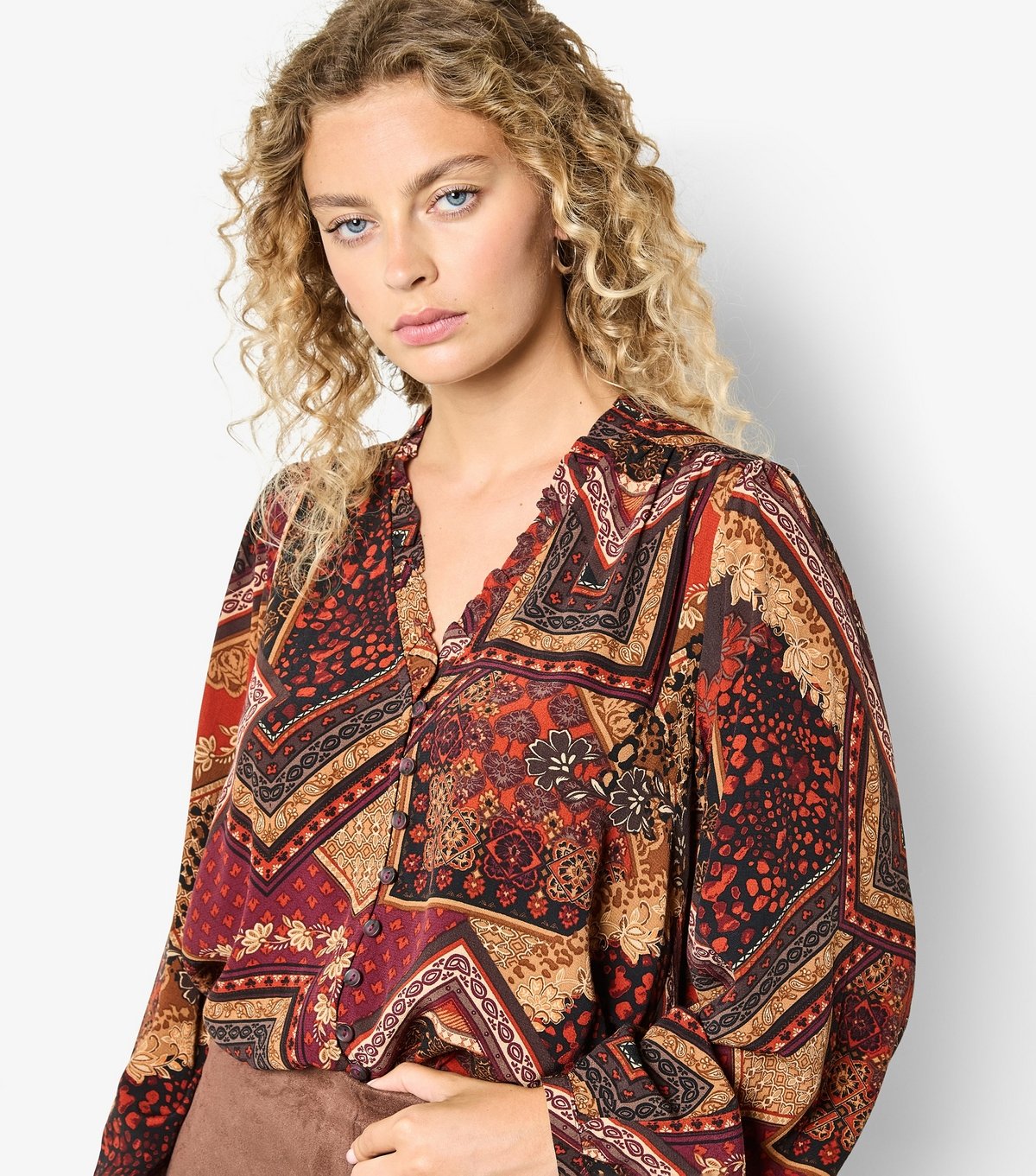 Apricot Women's Burgundy Patchwork Ruffle Blouse Apricot New Look - 4