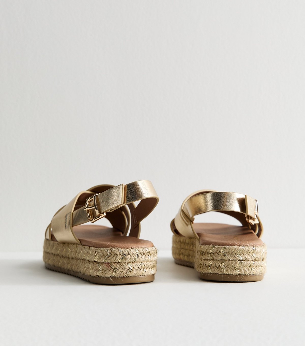 New Look Women's Wide Fit Gold Faux Leather Crossover Strap Platform Sandals Vegan New Look - 4