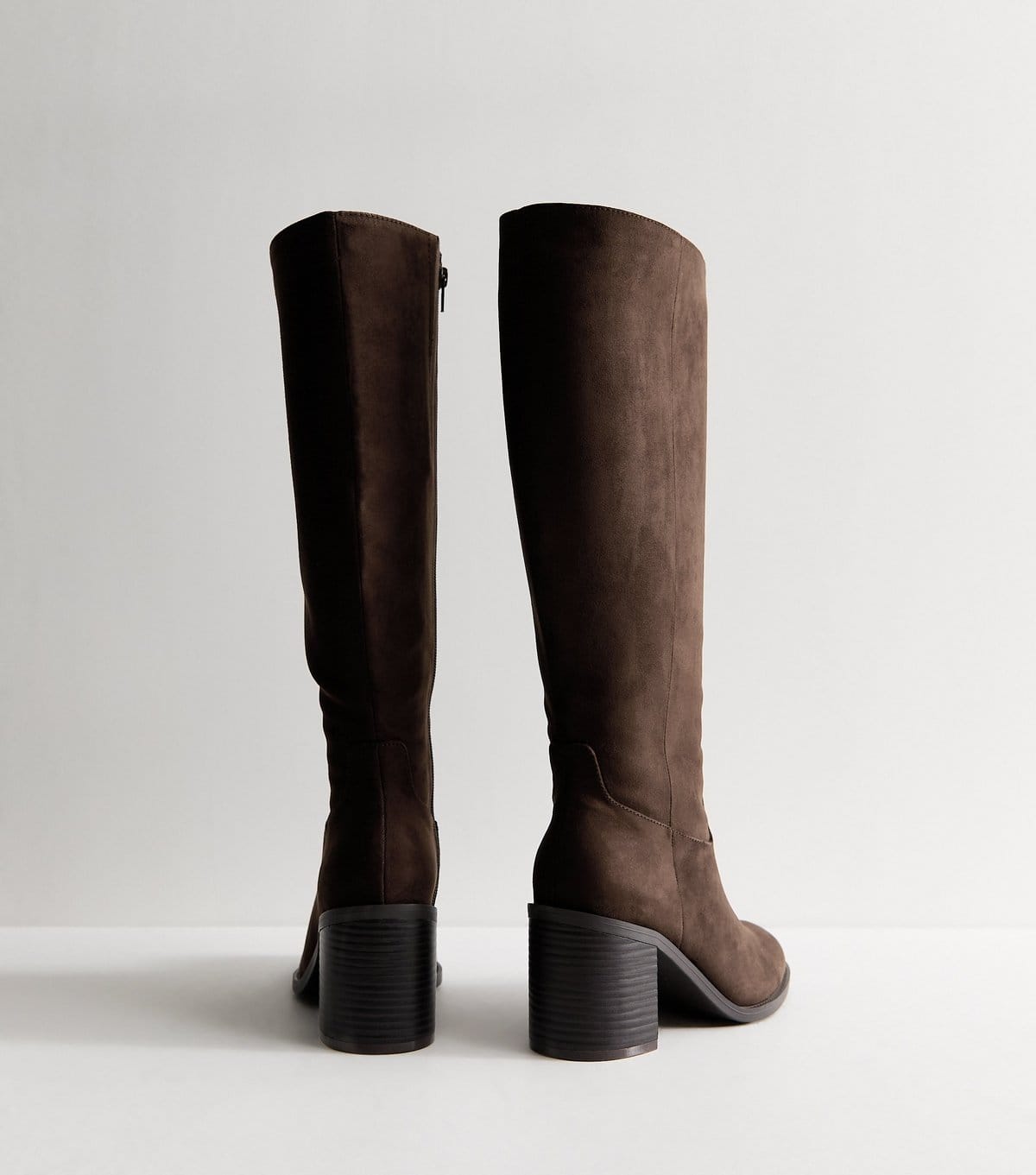 New Look Women's Dark Brown Faux Suede Block Heel Boots Vegan New Look - 4