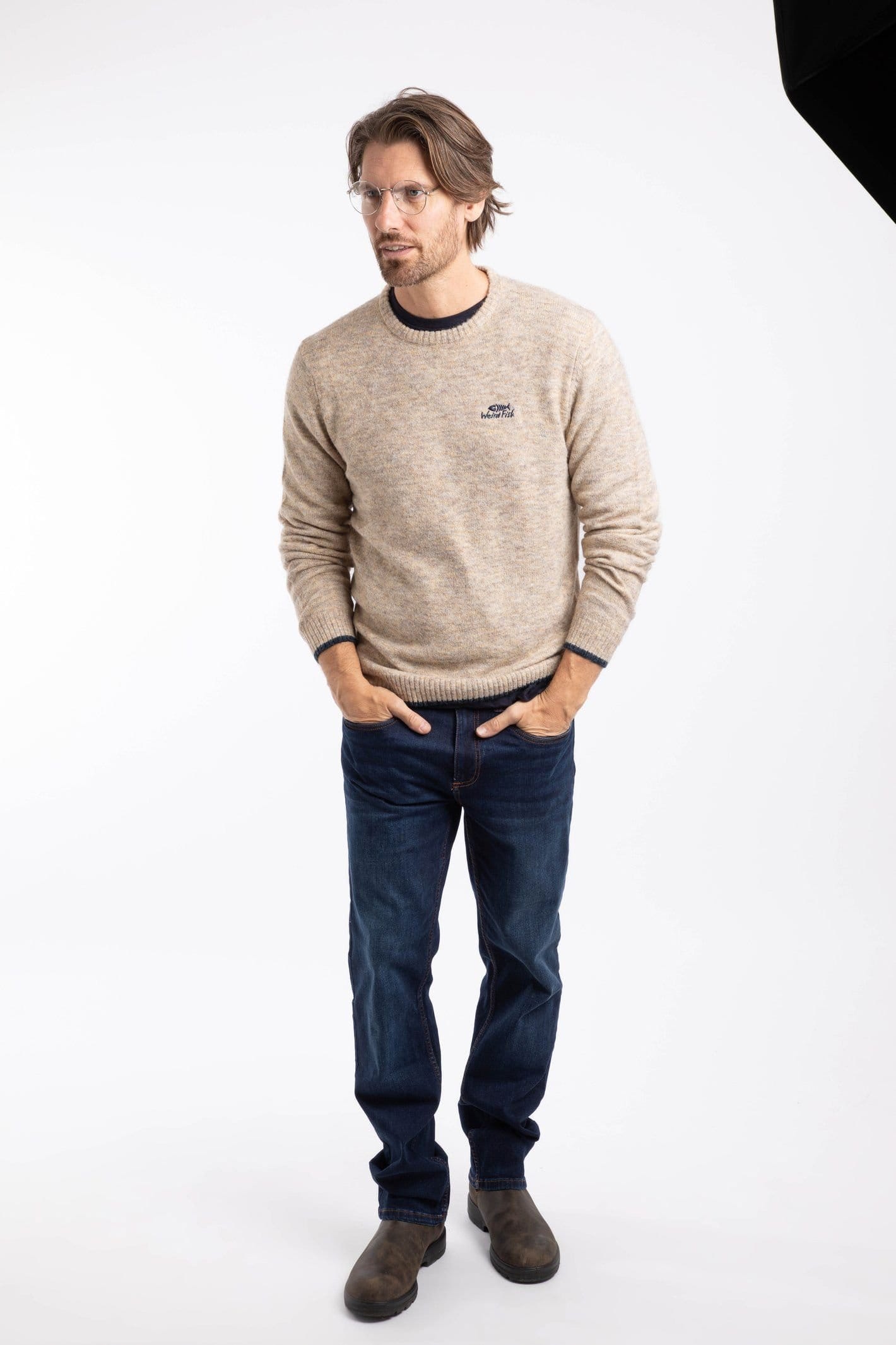 Weird Fish Weird Fish Men's Gorleston Crew Neck Jumper in Ecru - 4