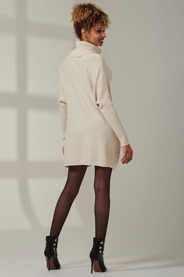 Jolie Moi Jolie Moi Women's Roll Neck Pocket Front Knit Jumper in Beige - 2