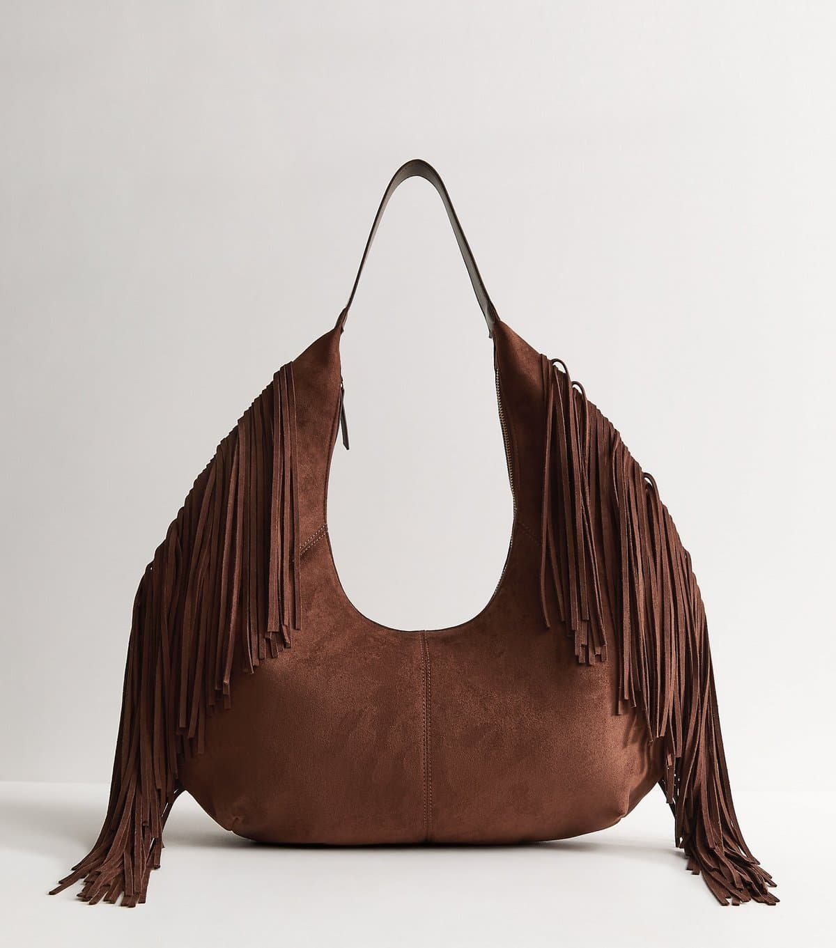 New Look Dark Brown Faux Suede Fringed Slouchy Shoulder Bag New Look
