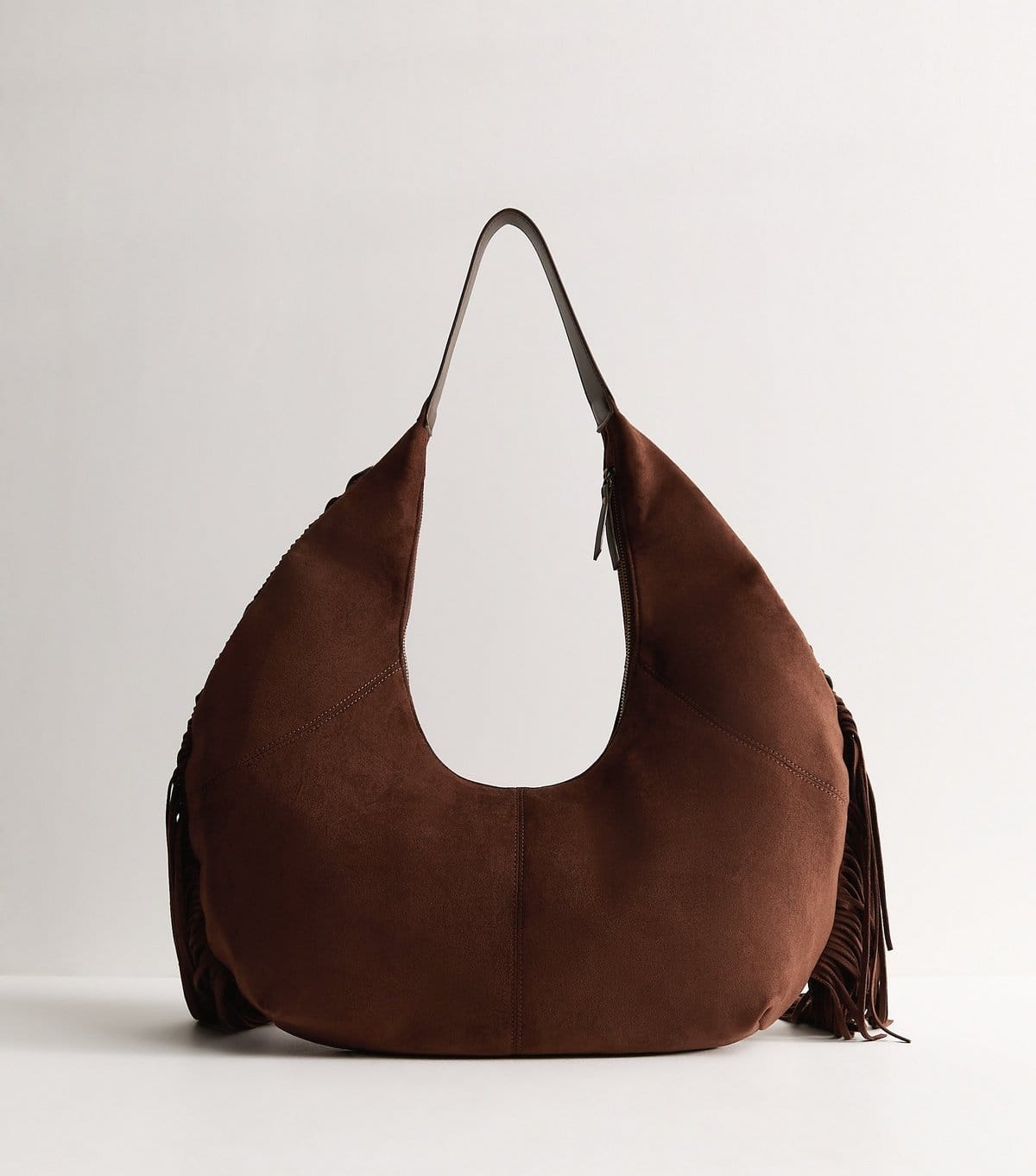 New Look Dark Brown Faux Suede Fringed Slouchy Shoulder Bag New Look - 4