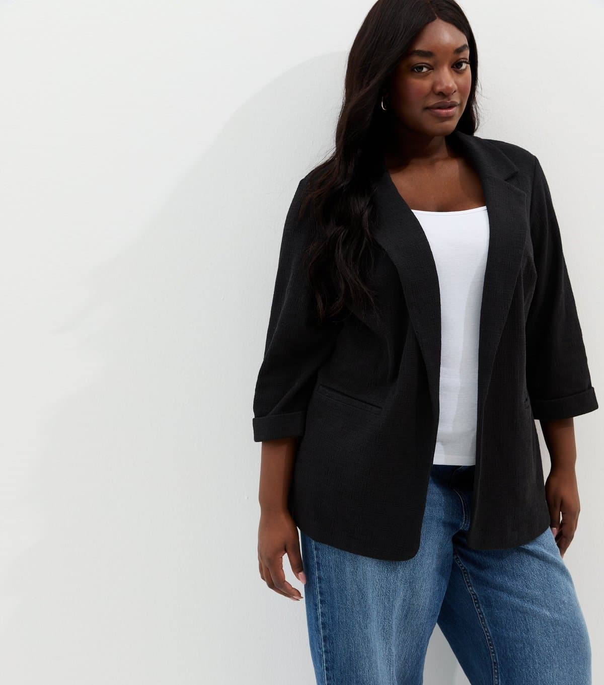 New Look Women's Plus Size Black Textured Jersey Blazer Curves New Look