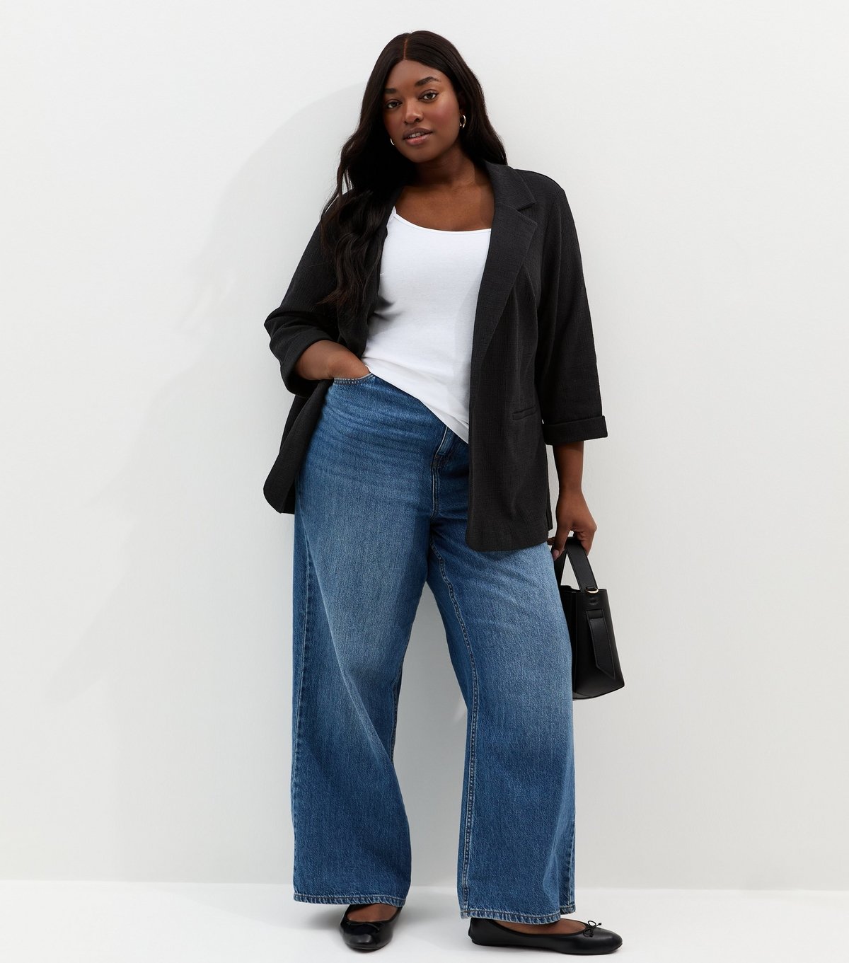 New Look Women's Plus Size Black Textured Jersey Blazer Curves New Look - 3