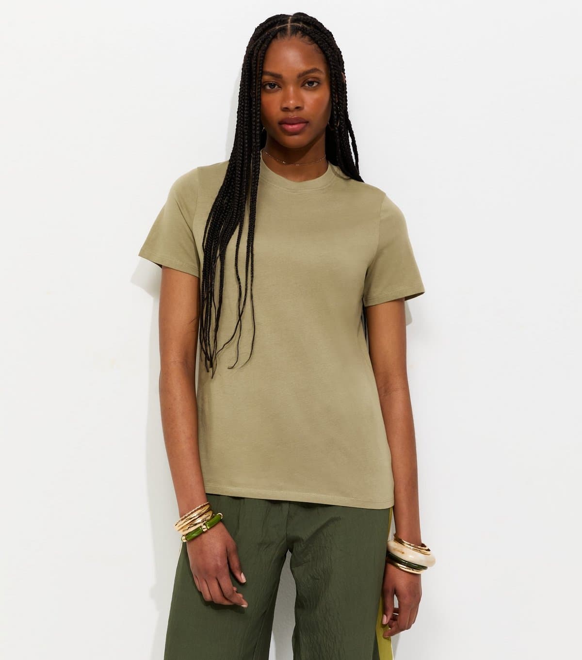 New Look New Look Light Khaki Cotton Crew Neck T-Shirt