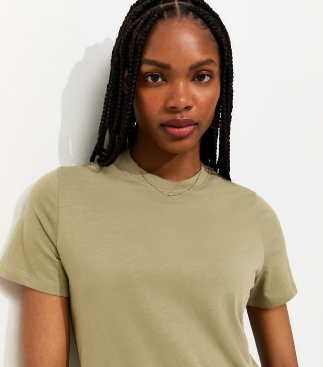 New Look Women's Light Khaki Cotton Crew Neck T-Shirt New Look - 2