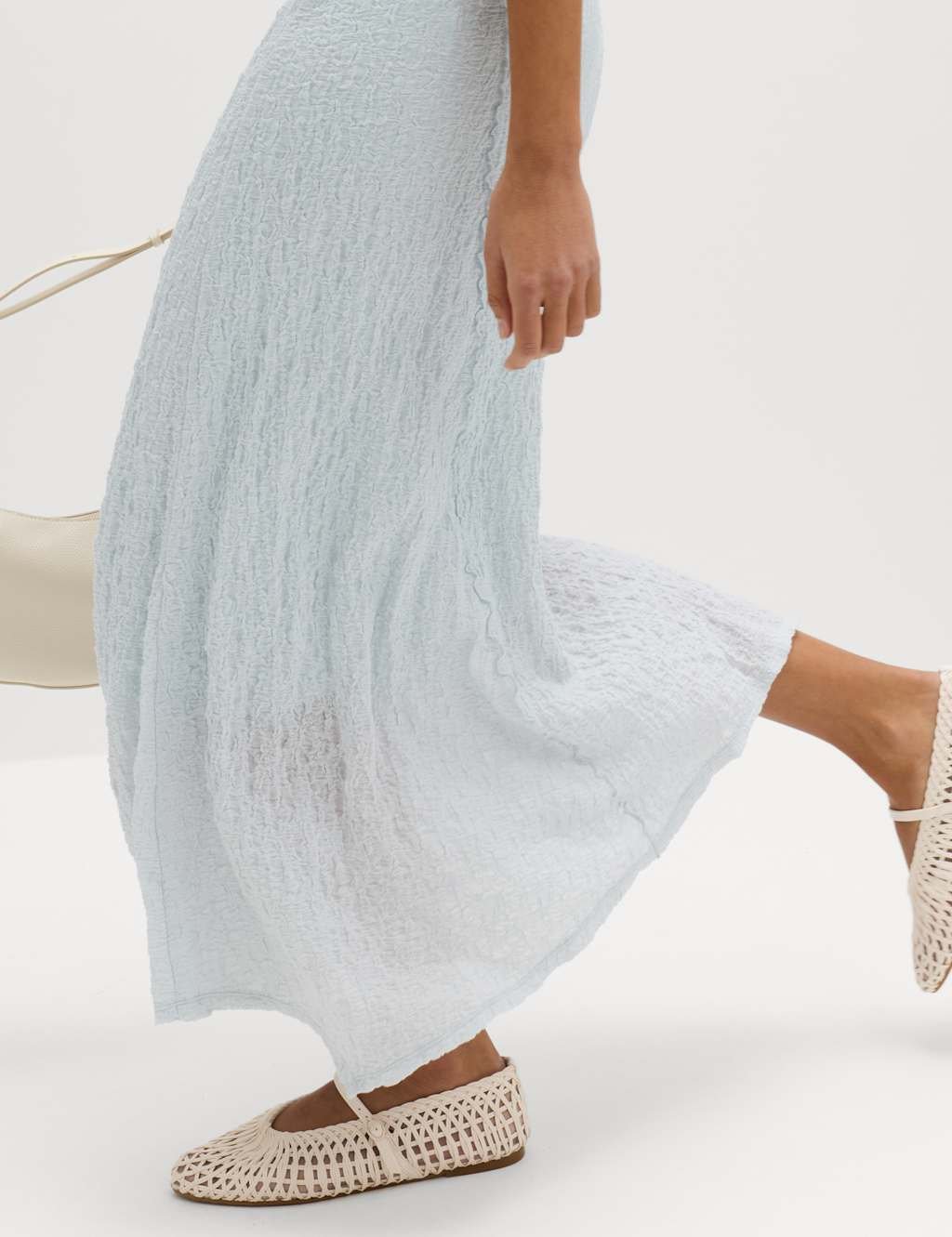 Marks & Spencer M&S Cotton Rich Textured Midaxi Column Dress Blue - 3