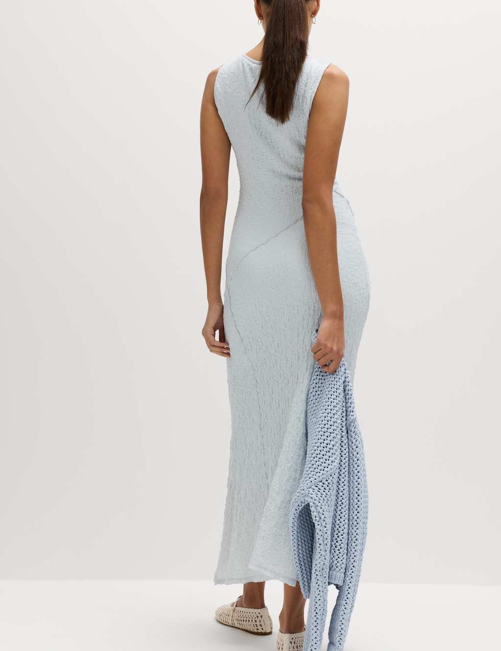 Marks & Spencer M&S Cotton Rich Textured Midaxi Column Dress Blue - 4