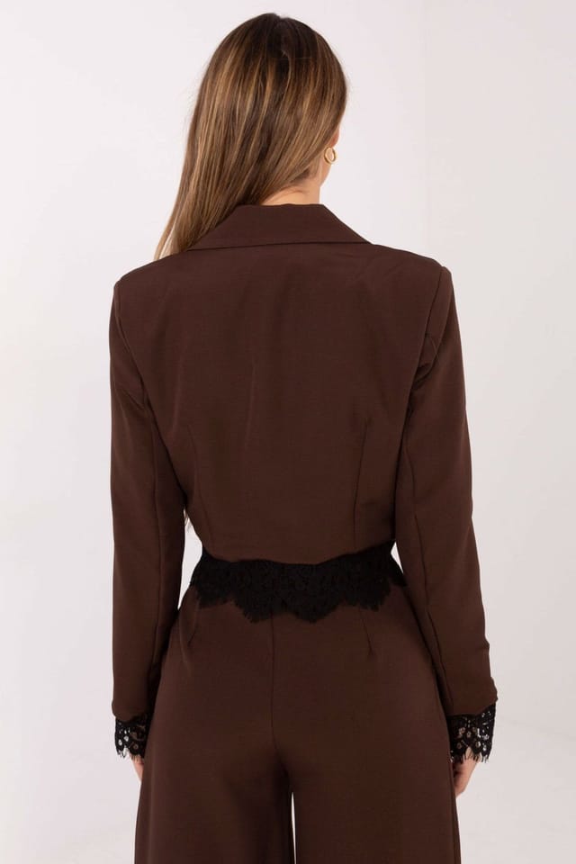 Love Lace Love Lace Women's Elegant Double Breasted Lace Trim Blazer Style 222178 in Brown - 3