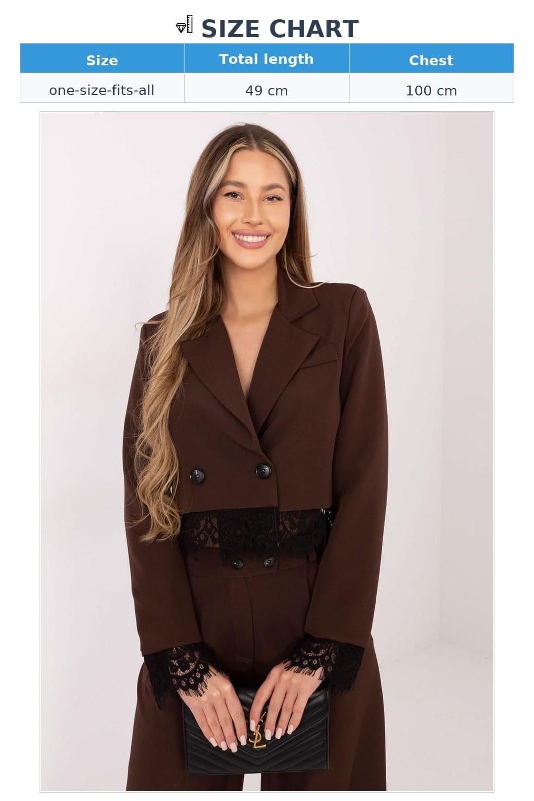 Love Lace Love Lace Women's Elegant Double Breasted Lace Trim Blazer Style 222178 in Brown - 4