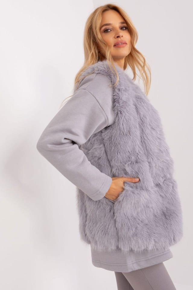 Love Lace Love Lace Women's Faux Fur Polyester Gilet Vest with Pockets in Grey - 2