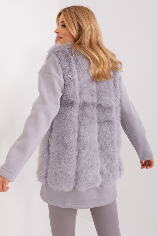 Love Lace Love Lace Women's Faux Fur Polyester Gilet Vest with Pockets in Grey - 3