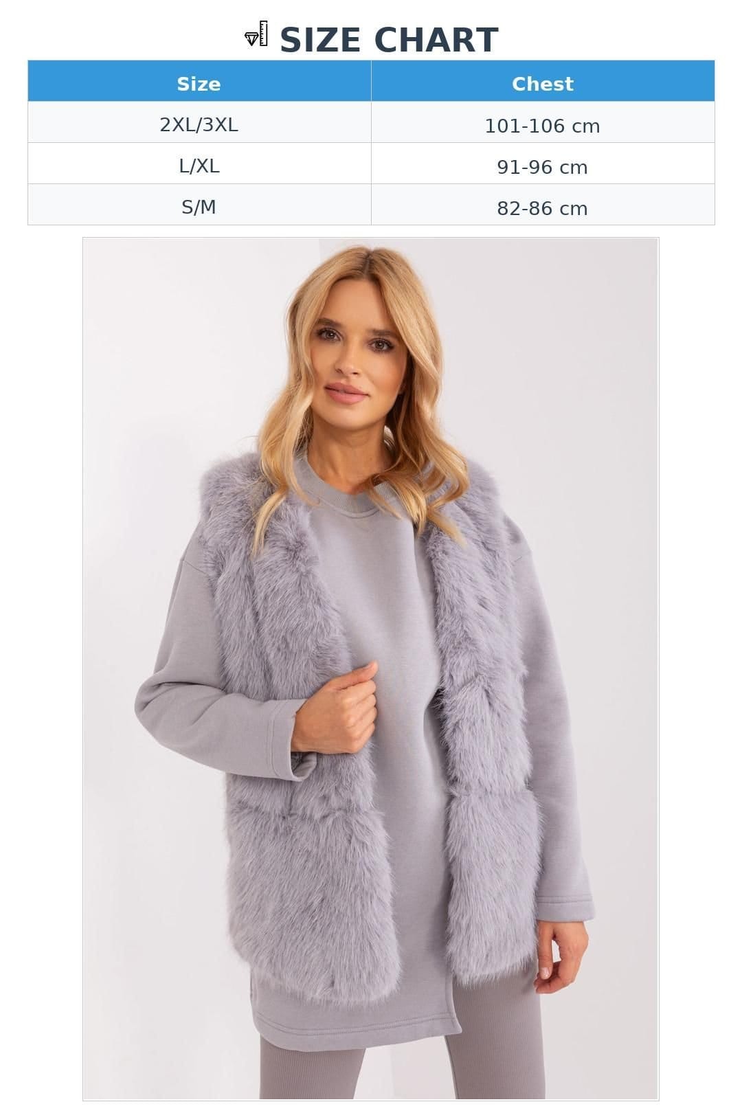 Love Lace Love Lace Women's Faux Fur Polyester Gilet Vest with Pockets in Grey - 4