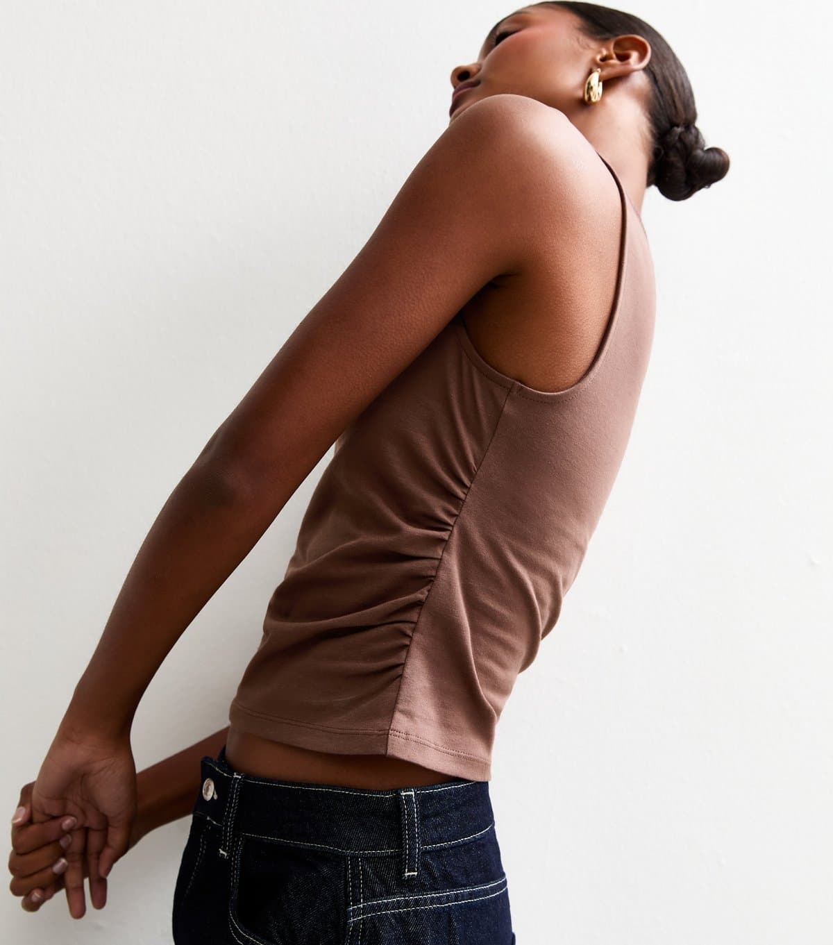 New Look Women's Dark Brown Ruched Waist Sleeveless Tank Top New Look