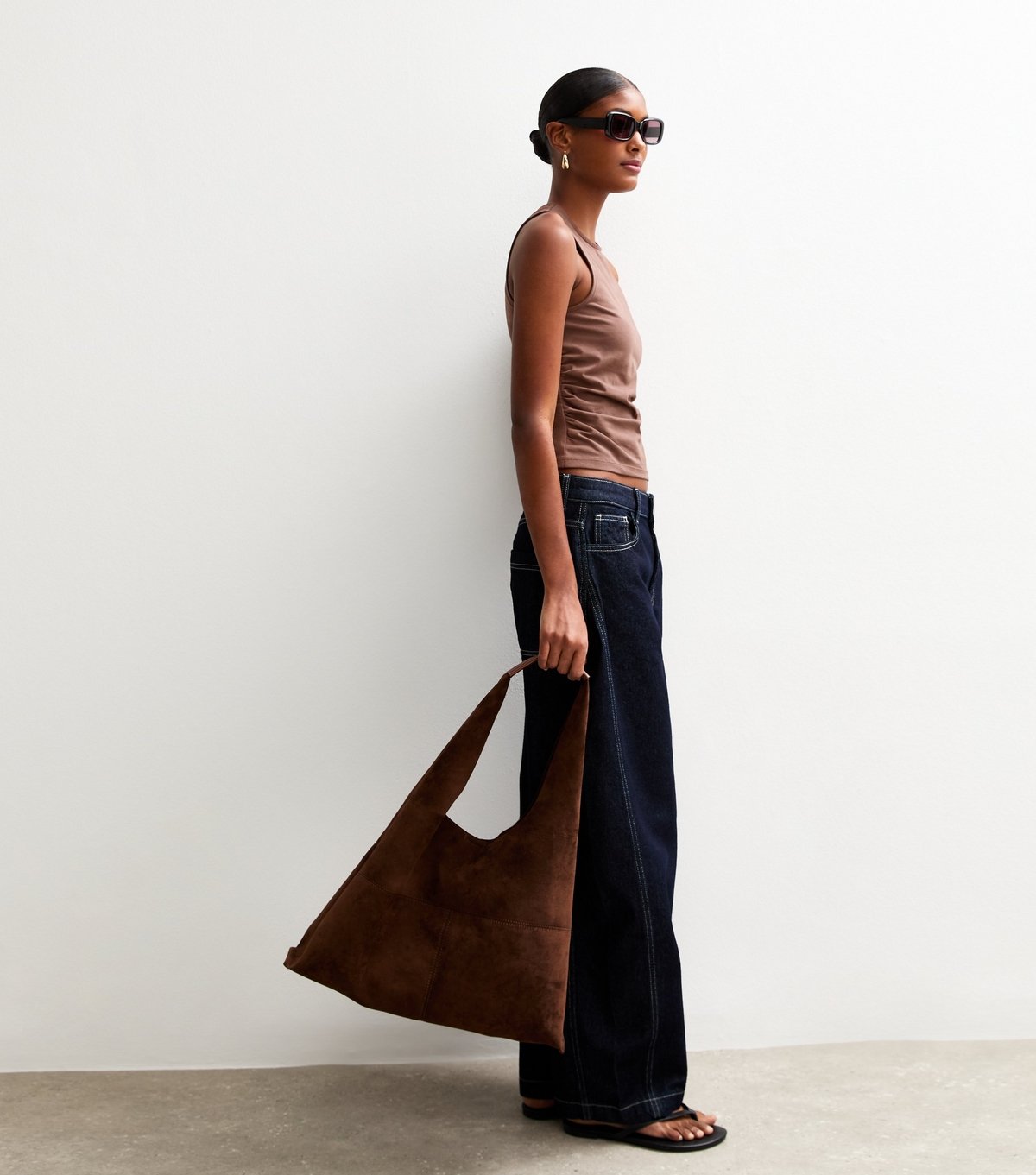 New Look Women's Dark Brown Ruched Waist Sleeveless Tank Top New Look - 3