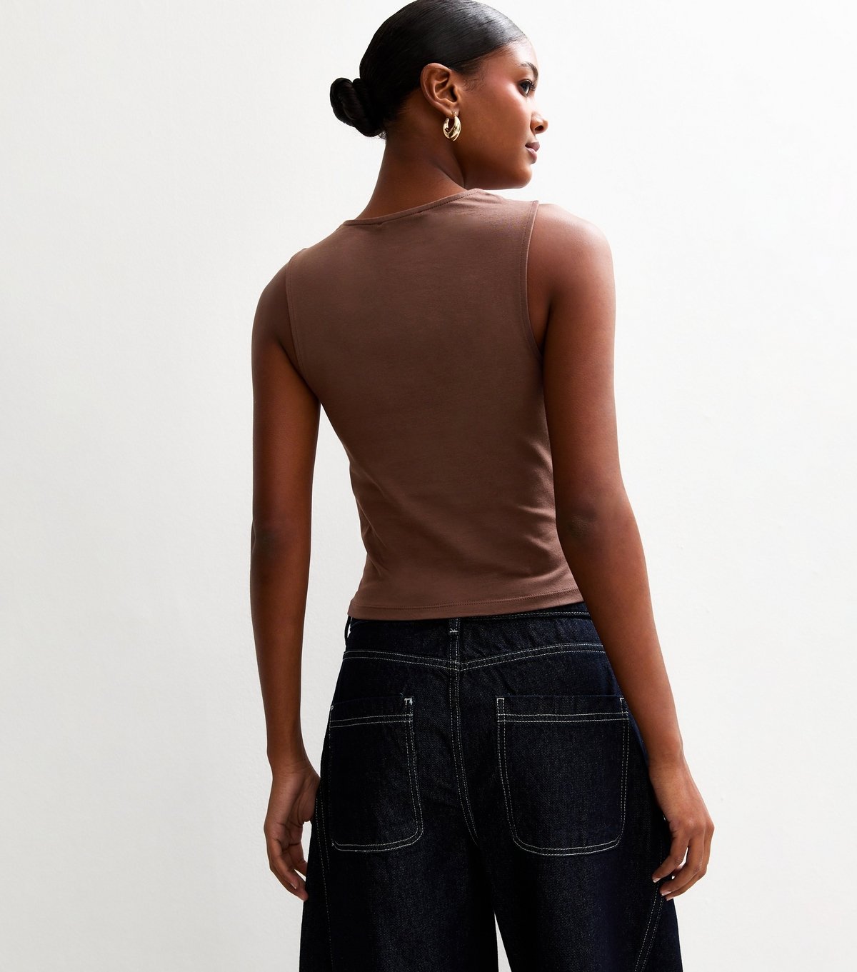 New Look Women's Dark Brown Ruched Waist Sleeveless Tank Top New Look - 4