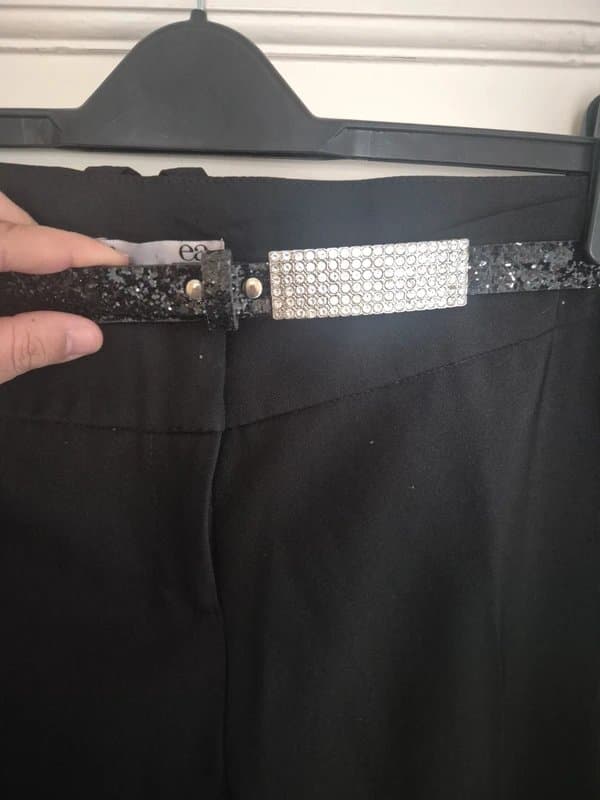 EA Ladies black trousers with glitter belt size 16