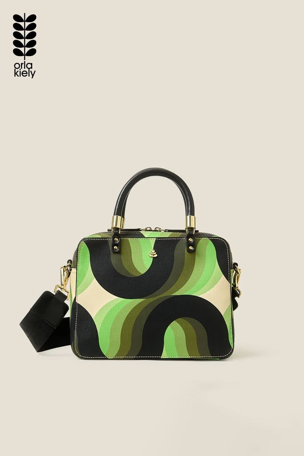 Orla Kiely Orla Kiely Women's Medium Block Handbag - Rolling Waves Electra in Green